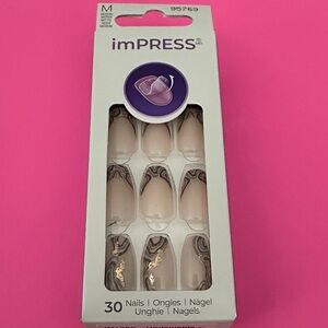 imPRESS Medium Length Press-On Nails - Beige and Gold